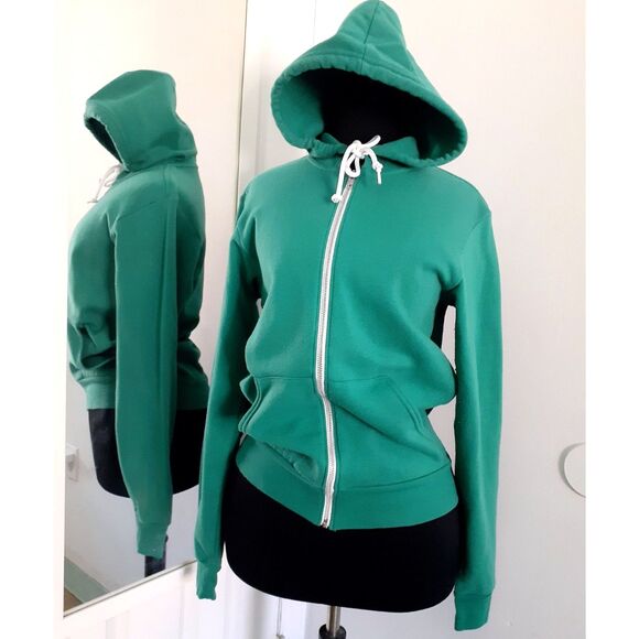 Canvas Womens Solid Green Fleece Full Zip Drawstring Sweatshirt Hoodie XS - Picture 2 of 12